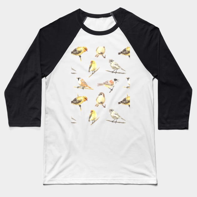 Tit birds pattern Baseball T-Shirt by katerinamk